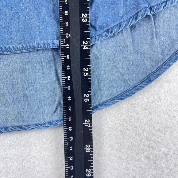 HESTER & ORCHARD Womens L Blue Chambray Lace Ruffle Sleeve Ribbon Tie Back Top - Picture 6 of 10